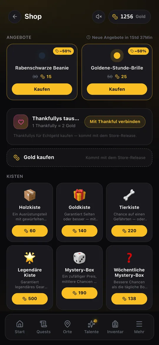 Shop mit Angeboten und Kisten